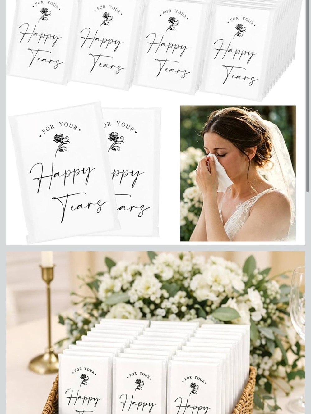 Happy Tears Wedding Handkerchiefs for wedding ceremony - White set of 50
